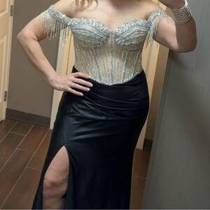 Elegant Off-Shoulder Black and Silver Dress